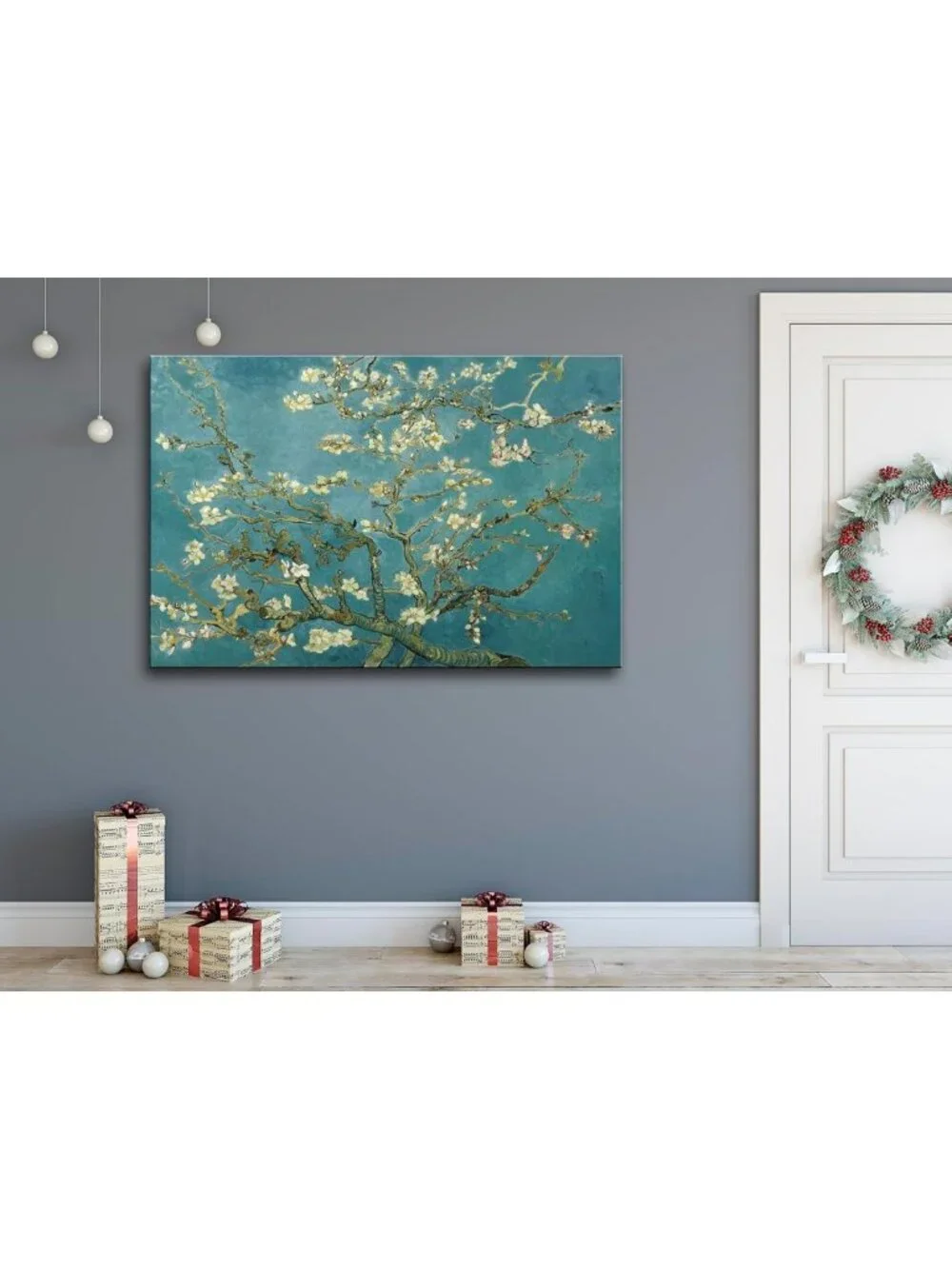 Large Floral Canvas Wall Art - Almond Blossom Modern Print for Home Decor 24x36